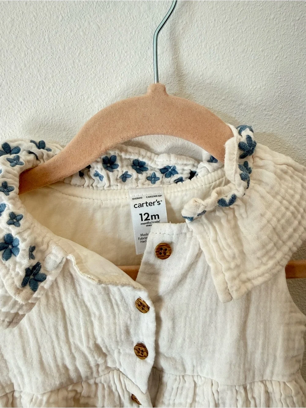 12M Baby Girl Cotton Embroidered Bubble Romper